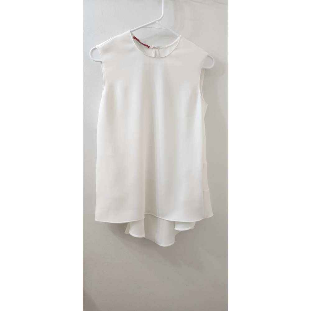Carolina Herrera White Sleeveless Peplum Tiered Back Blouse Top Size 2